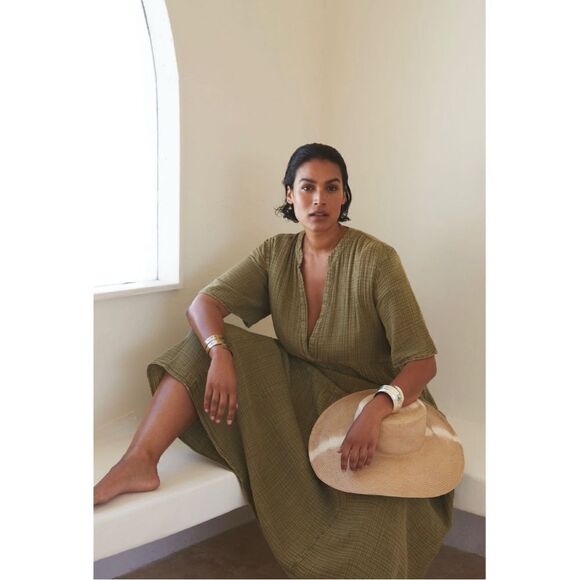 NEW Anthropologie Kallie Sheer Gauze Empire V-Neck Maxi Dress Medium Petite - Picture 3 of 7